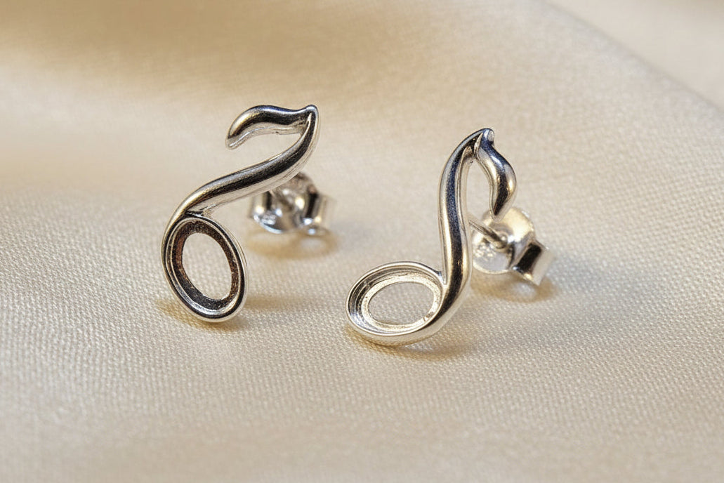 Silver Music Note Earring Setting To Fit 6x4 Stone