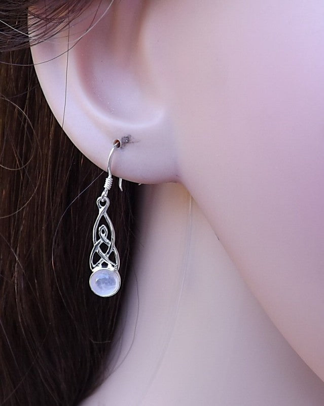 Solid Silver Celtic Drop Earring To Set 6mm Cabochon