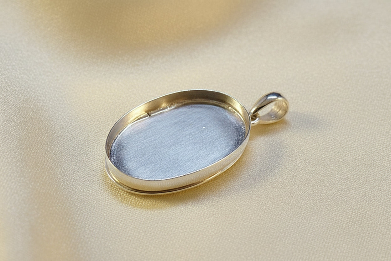 Silver Locket For Stone or Resin 22x15 Great Memorial Pendant