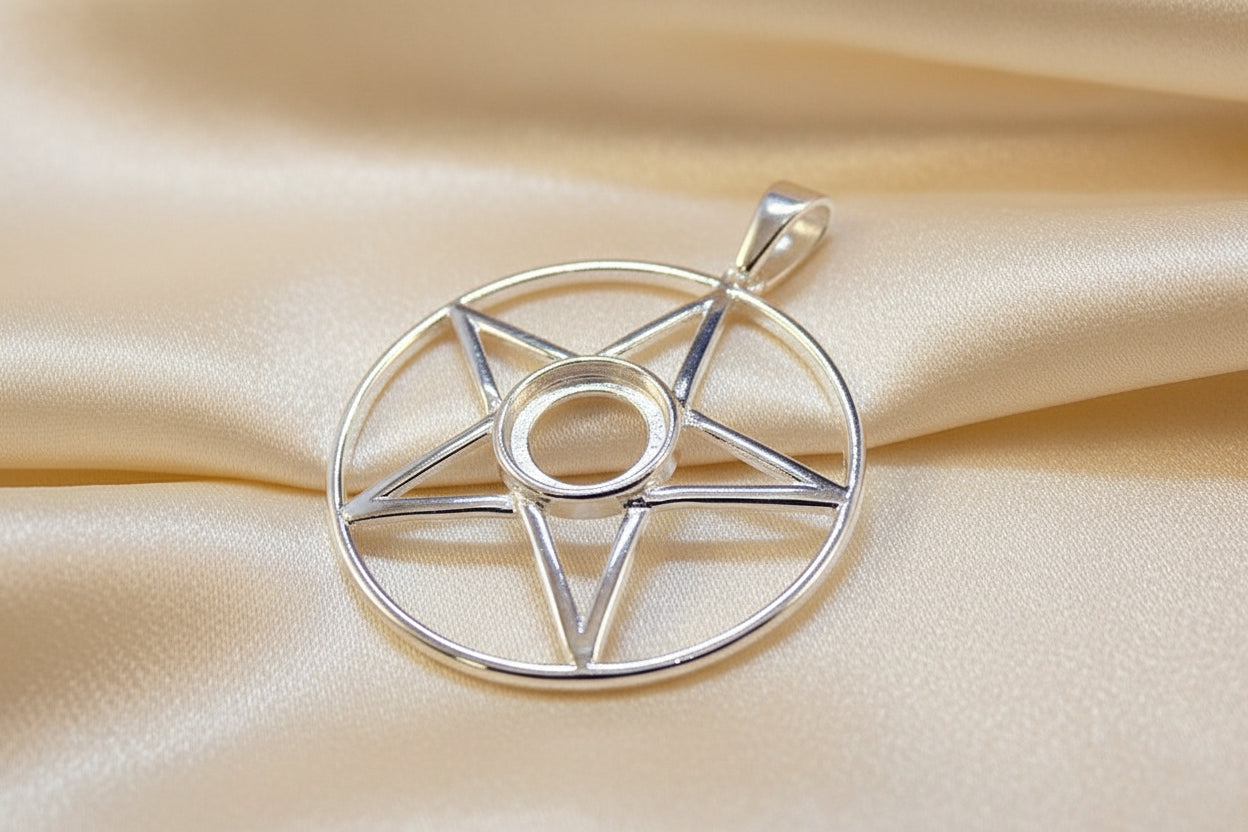 Silver Pentagram Pendant Setting For 8mm Cabochon