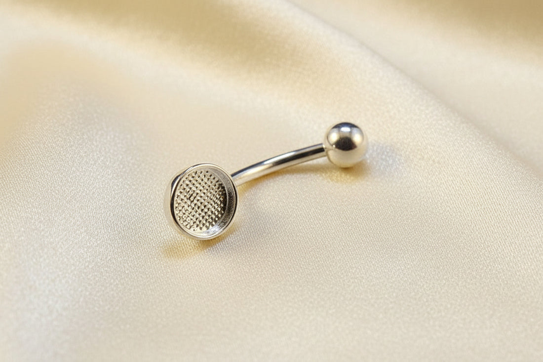 Silver Belly Button Bar For 6mm Resin Or Cabochon