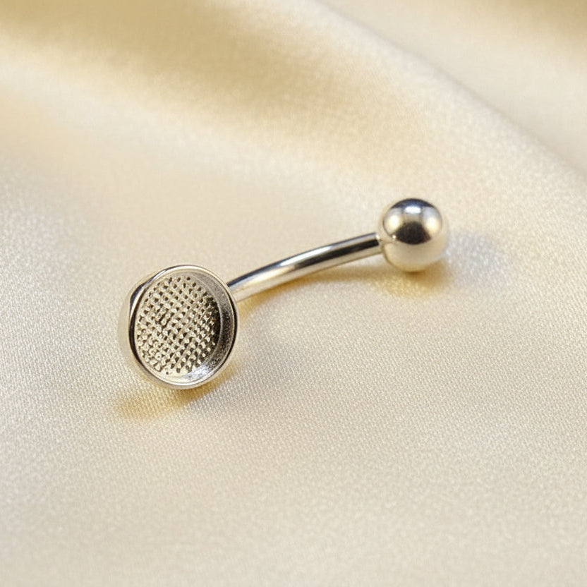 Silver Belly Button Bar For 6mm Resin Or Cabochon