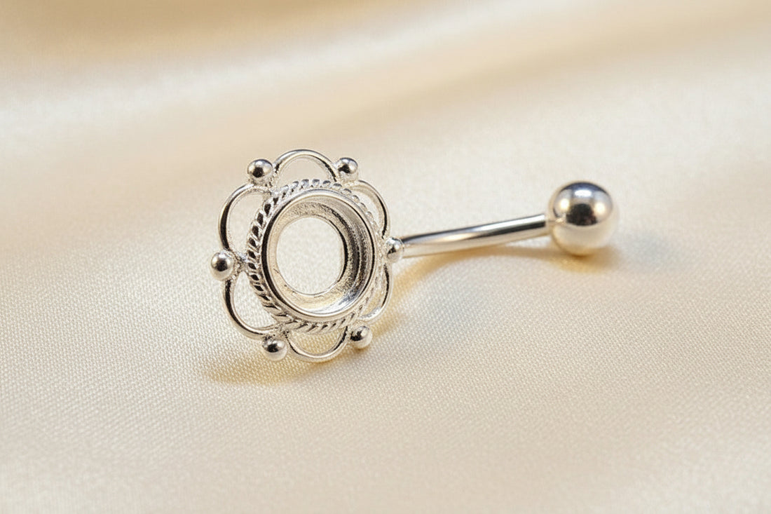 Frill Edge Silver Belly Bar For 5mm Cabochon