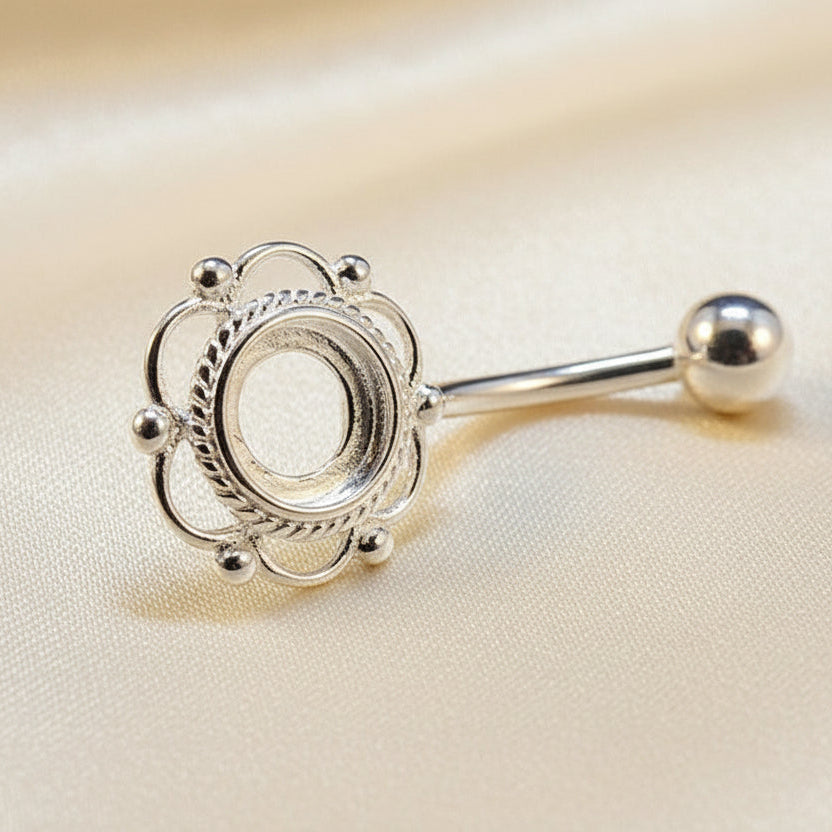 Frill Edge Silver Belly Bar For 5mm Cabochon