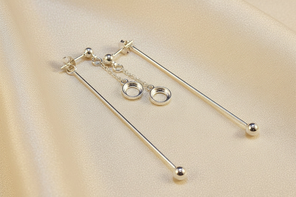 Dangly Silver Studs To Fit 6mm Cabochon