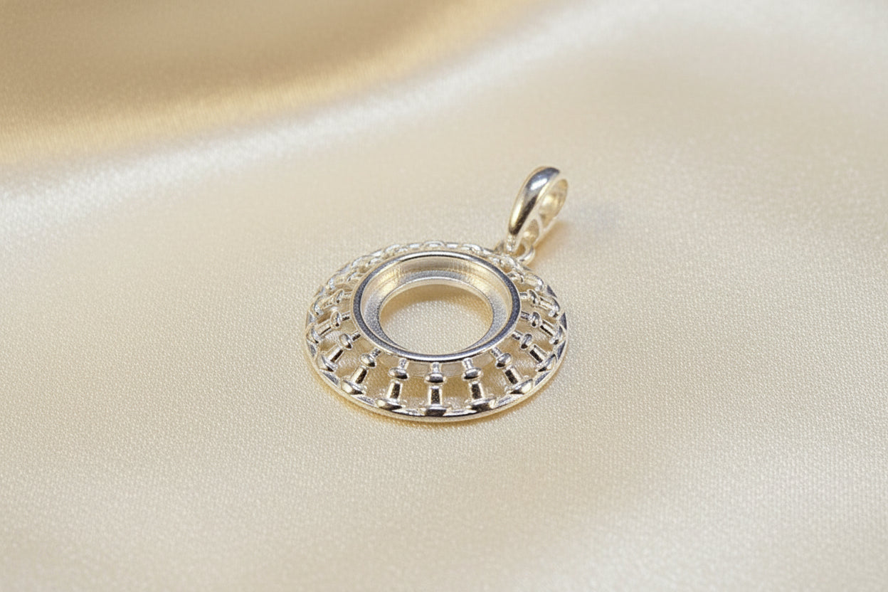 Round Silver Pendant Bezel For 10mm Cabochon