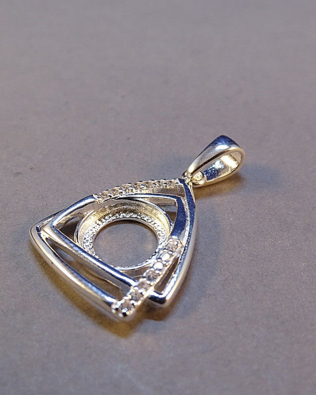 Modern Silver Pendant Mount For 8mm With CZ