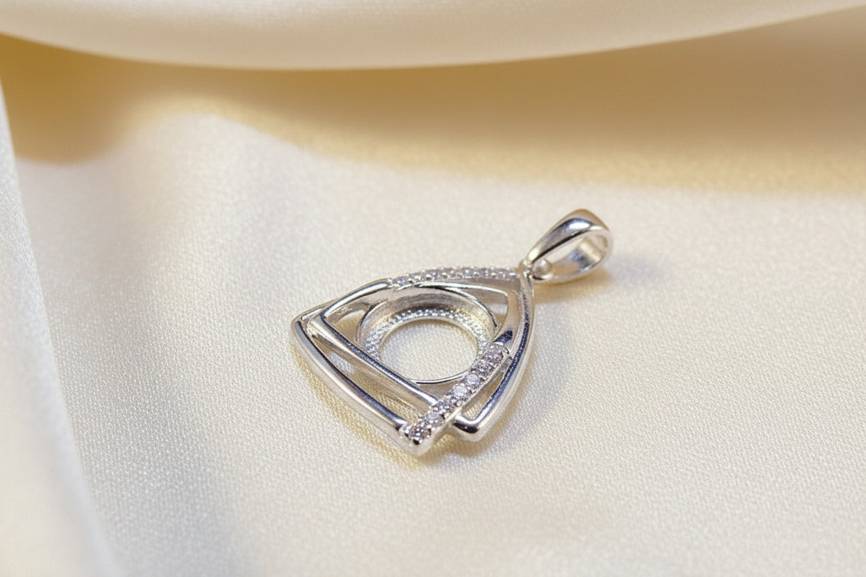 Modern Silver Pendant Mount For 8mm With CZ