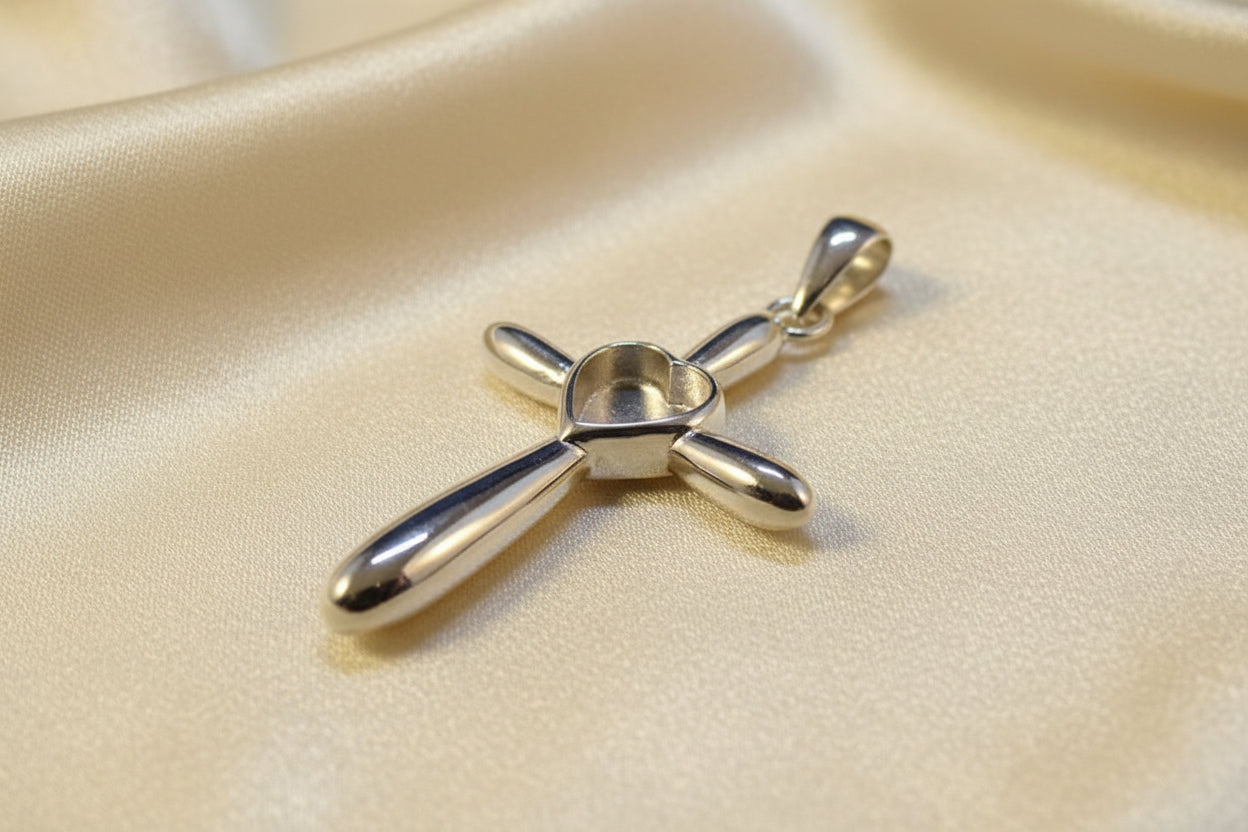 Silver Heart Cross Setting For Stones Or Resin