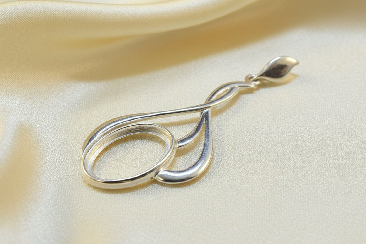 Silver Fancy Pendant Setting For 14x10 Cabochon