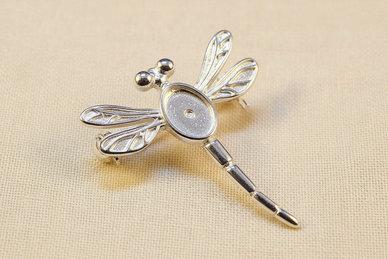 Silver Dragonfly Brooch To Fit 7x5 Cabochon