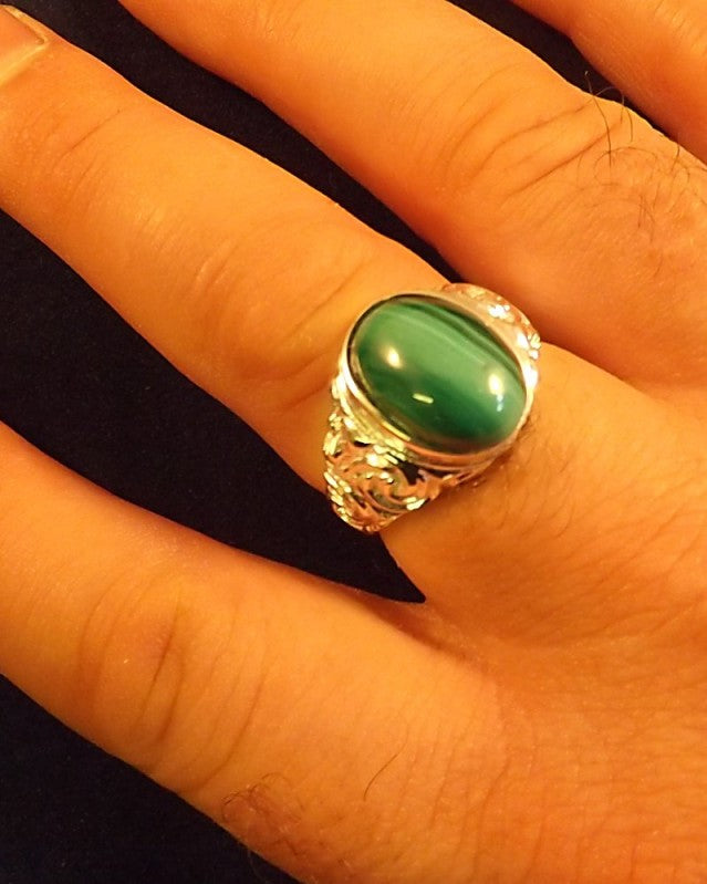 Gents Embossed Silver Signet Ring For 14x10 Stone