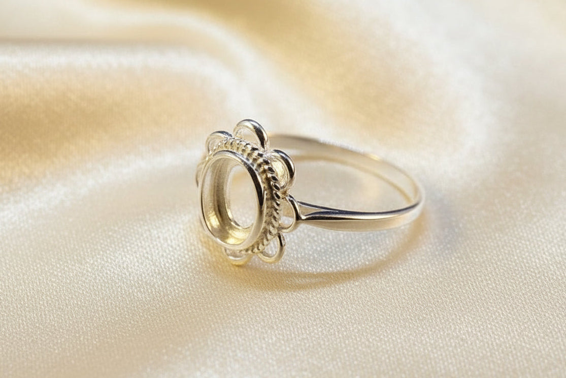 Frill Edge Silver Ring Cabochon Setting