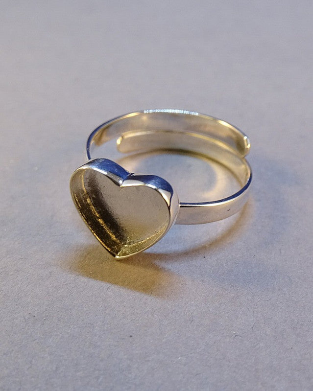 Adjustable Silver Heart Ring Setting For Resin