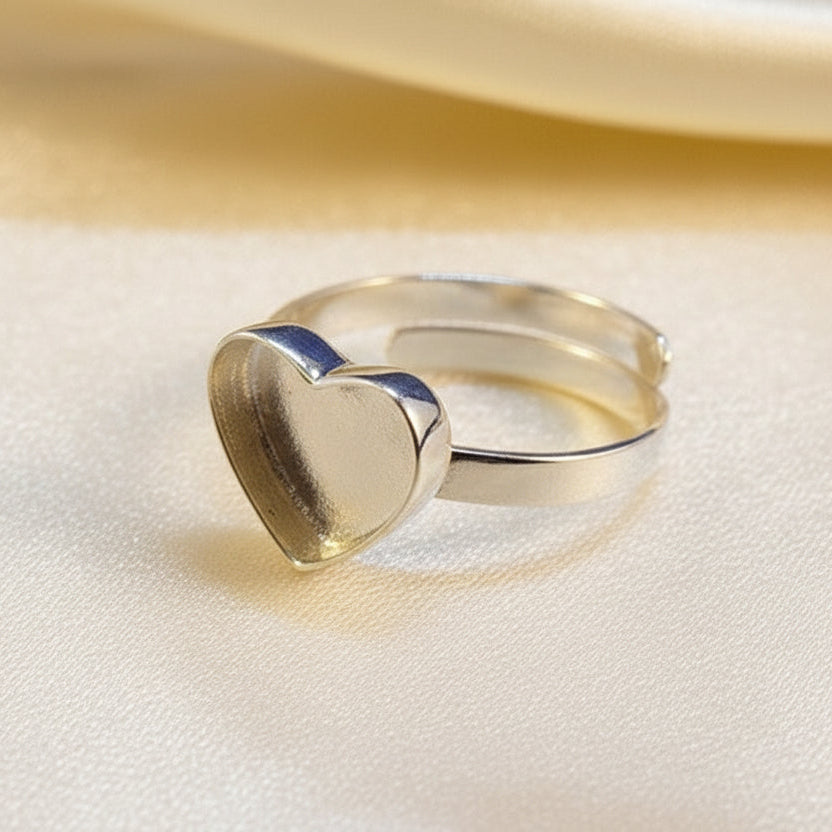 Adjustable Silver Heart Ring Setting For Resin