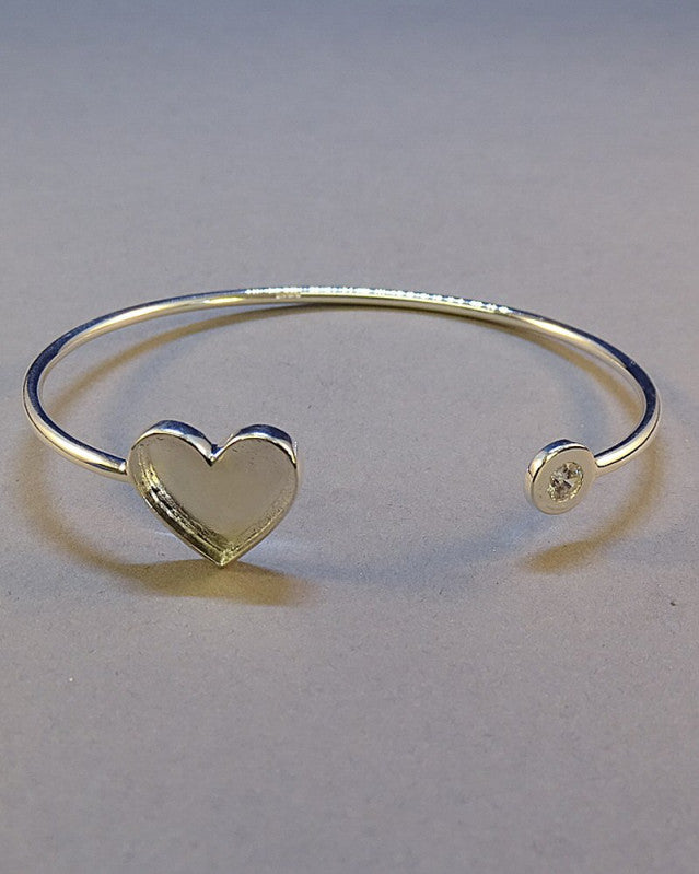 Silver Bangle With Heart Shape Bezel and A CZ