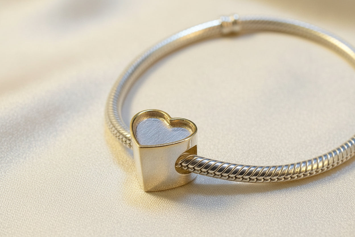 Silver Heart Charm Setting For Bangle Suitable for Memorial Resin