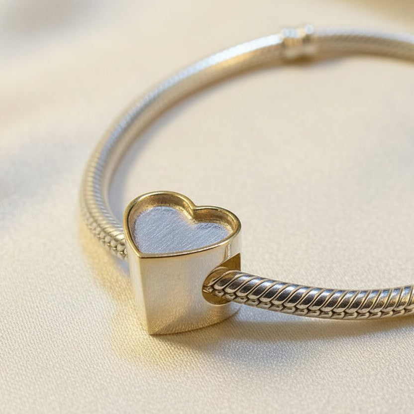 Silver Heart Charm Setting For Bangle Suitable for Memorial Resin