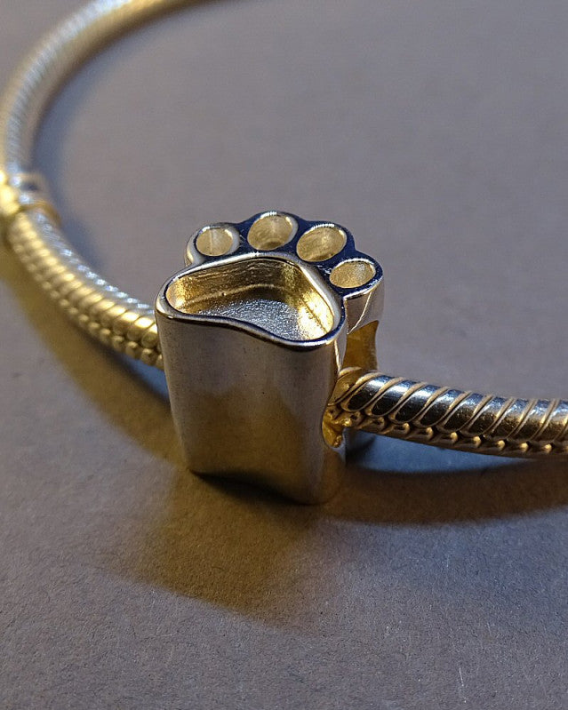 Solid Silver Dog Paw Charm memorial Bangle Bead