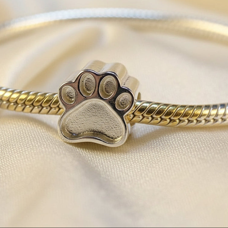Solid Silver Dog Paw Charm memorial Bangle Bead