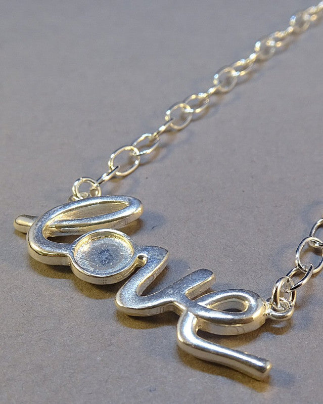 Silver Love Pendant With Chain For 6MM Cabochon Or Resin