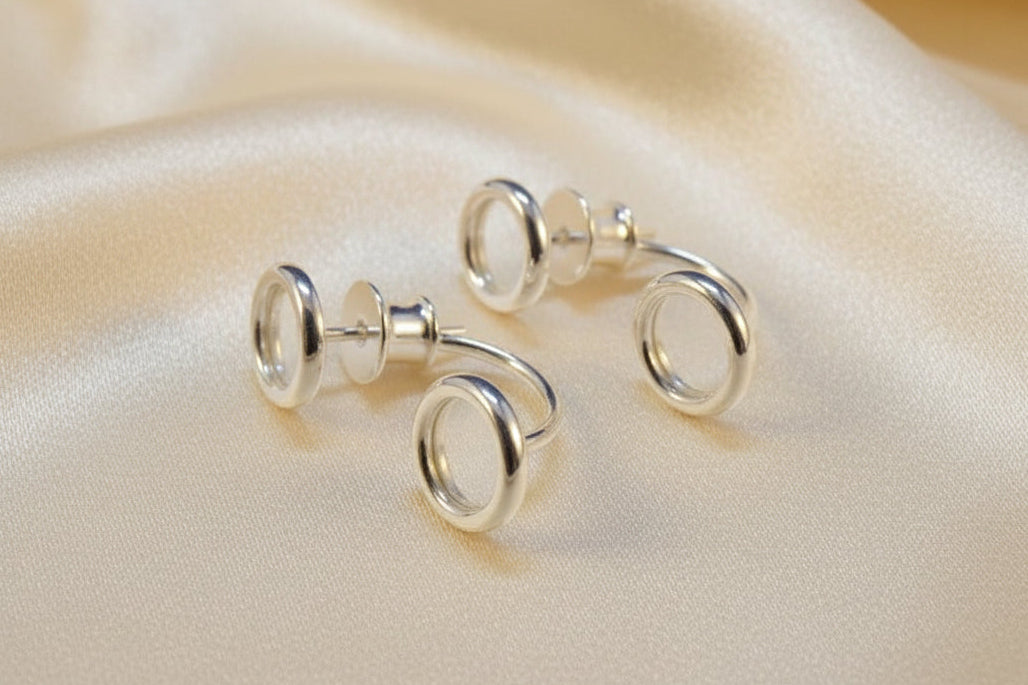 Silver Ear Stud Fits Two 6mm Cabochons