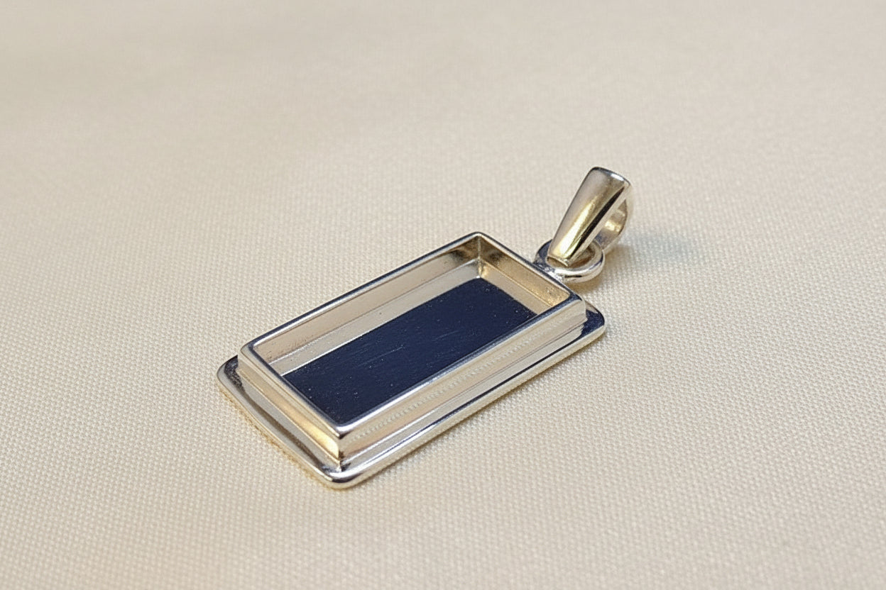 Solid Back Silver Rectangular Pendant Approx 10x22