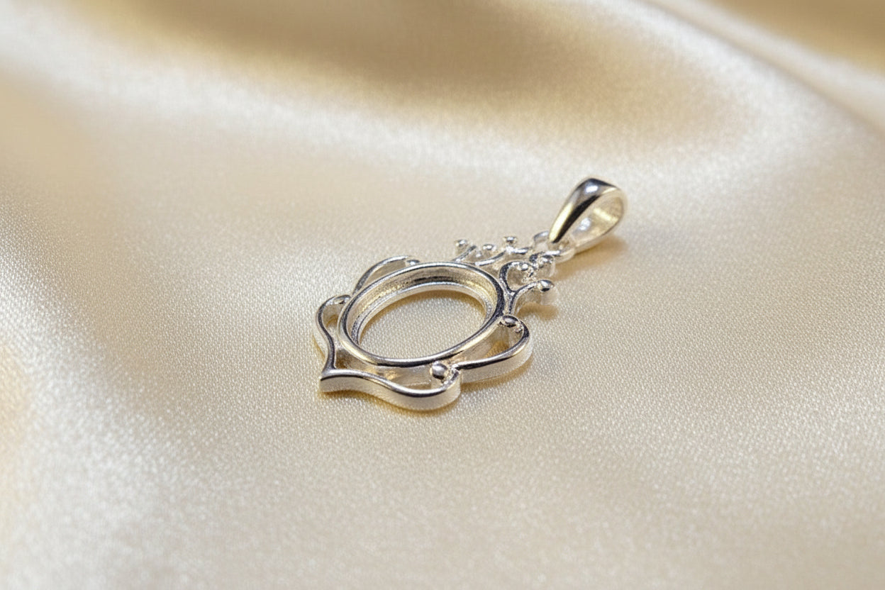10x8 Silver Pendant Setting For Cabochon