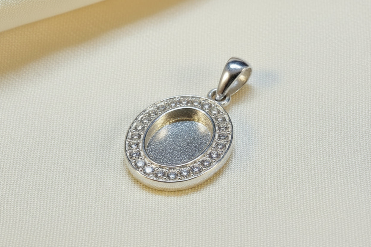 Stunning Silver Pendant For 10x8 with CZ Surround