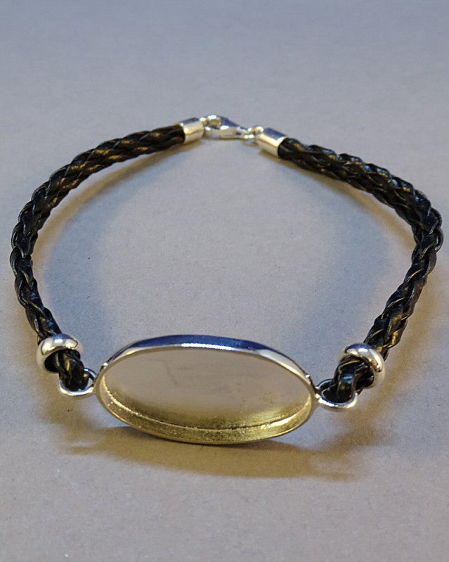 Gents Silver Bracelet With Leather Strap for resin