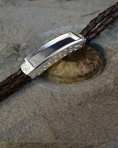 Solid Silver Gents Bracelet With Leather Strap