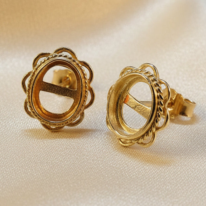 Solid Gold Frill Edge Stud Earring Settings