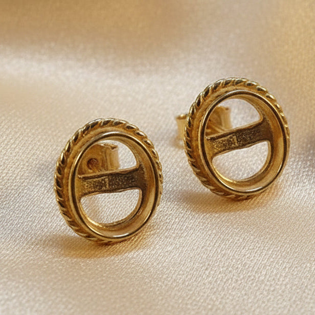 Solid Gold Rope Edge Stud Earrings