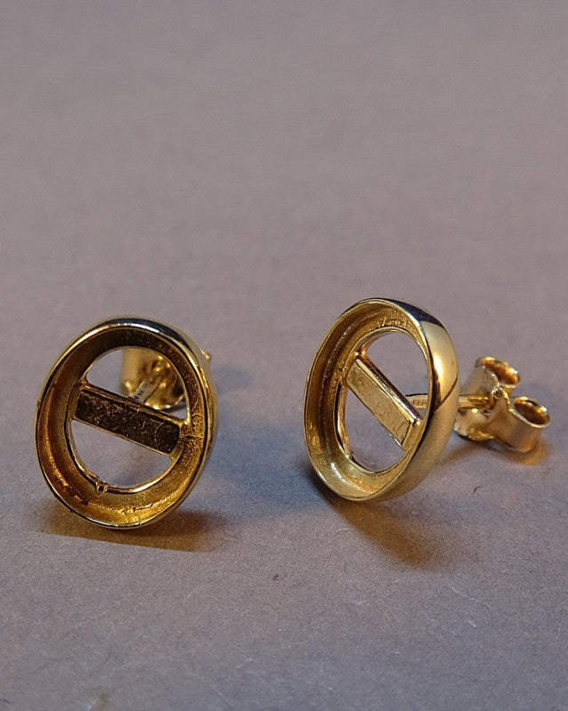 Gold Plain Edge Stud Earrings To Fit Cabochons
