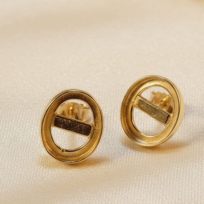 Gold Plain Edge Stud Earrings To Fit Cabochons