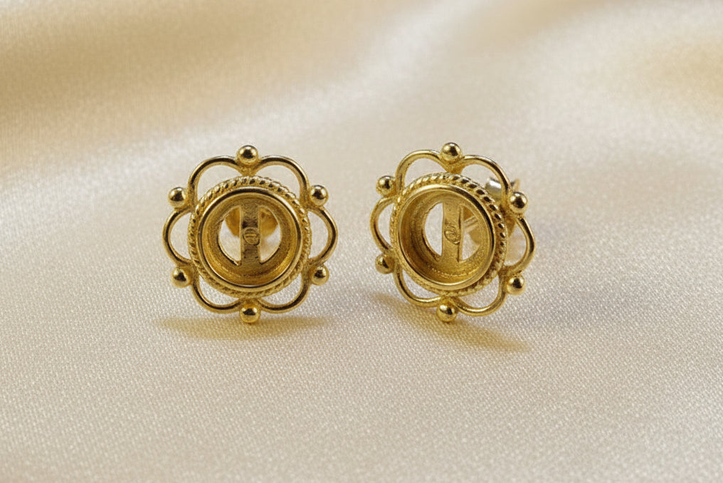 Gold Frill And Bead Stud Earrings To Fit 6mm