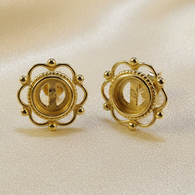 Gold Frill And Bead Stud Earrings To Fit 6mm