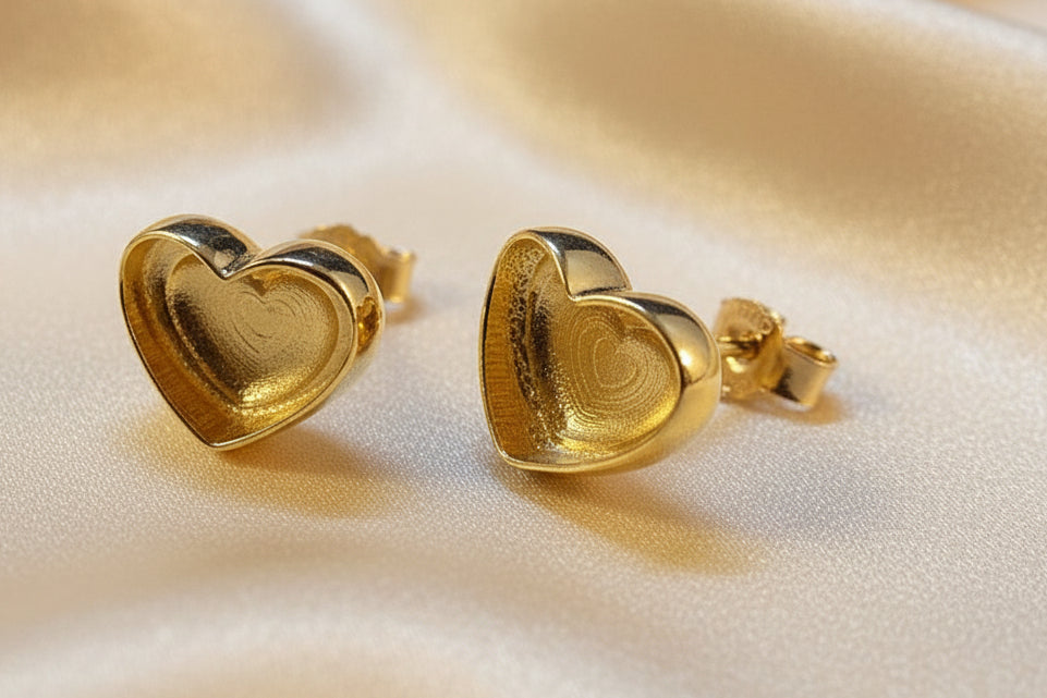 Solid Gold Heart Studs Perfect For Resin