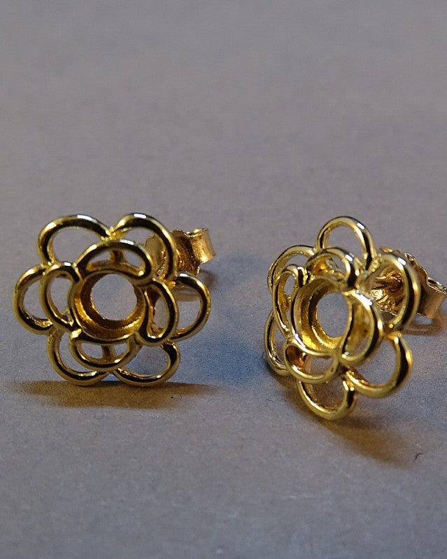 Solid Gold Flower Style Stud Earrings To Fit 4mm Cabochon