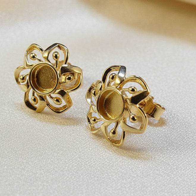 Solid Gold Fancy Studs To Fit 4mm Cabochon