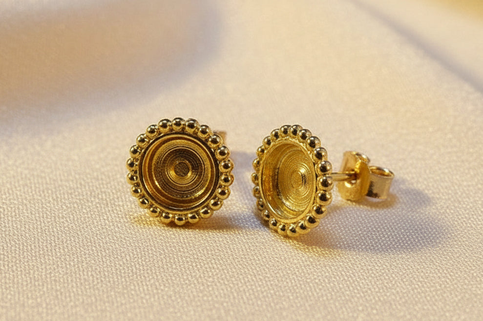 Solid Gold Bead Edge Studs To Fit 6mm Cabochon
