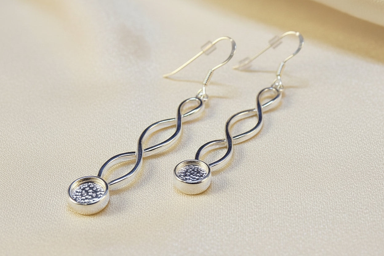 Long Twisted Wire Silver Celtic Drops For Mounting 6mm Stone