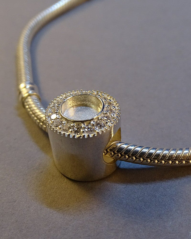 Silver Bracelet Charm Blank to fit 6mm with CZ Surround