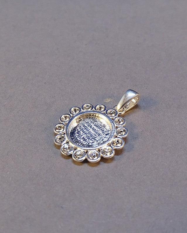 Solid Back Silver And CZ Pendant To Fit 8mm Cabochon Or Resin