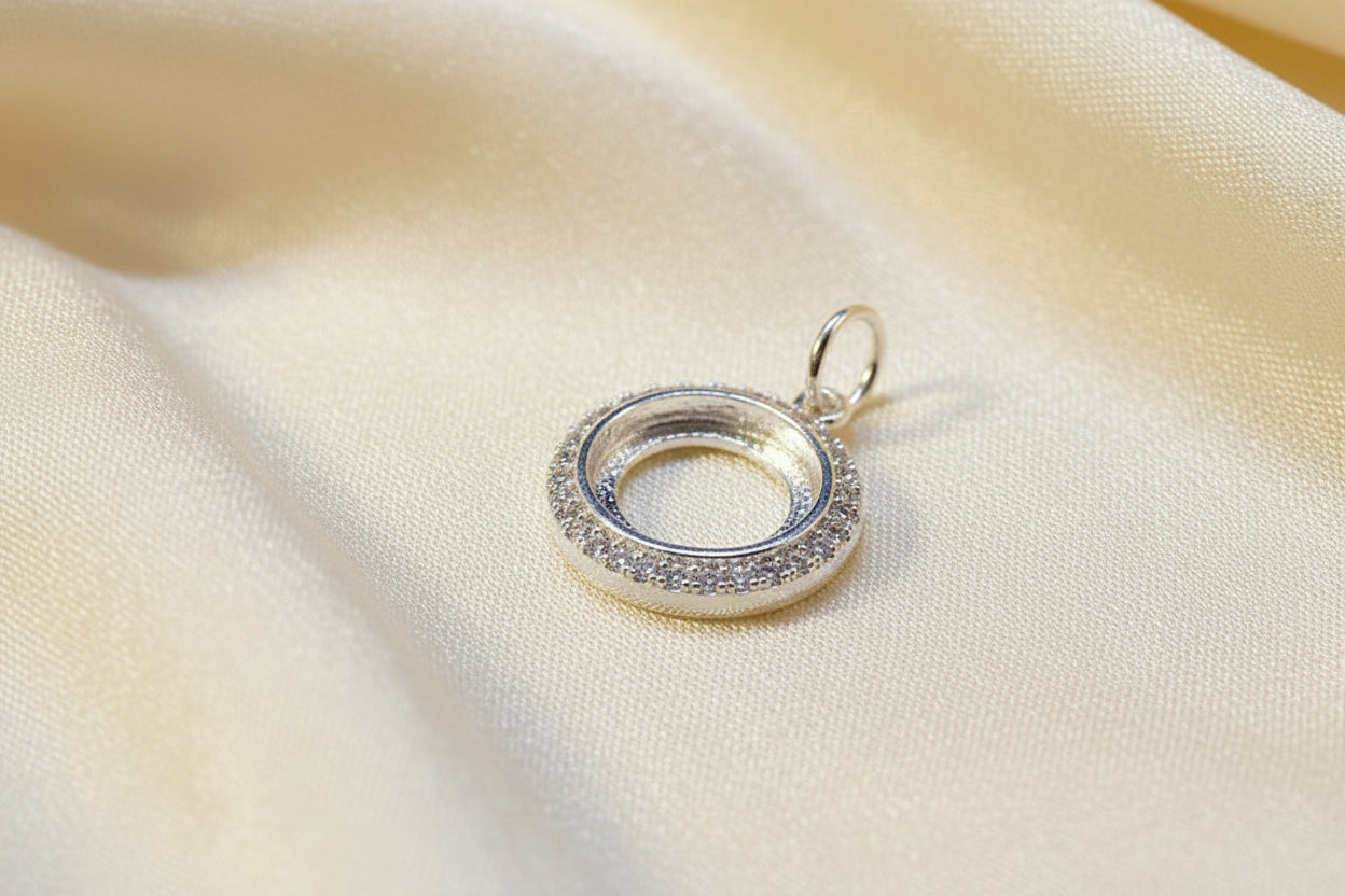 Solid Silver Pendant for 10x8 Cabochon with CZ Suround