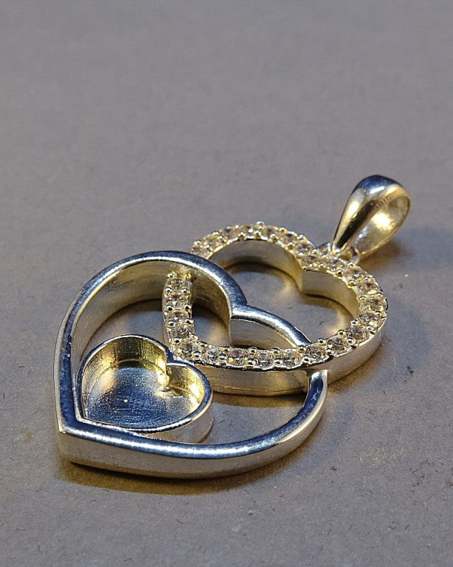 Silver Triple heart Pendant Small Version Ready For Resin Or Cut Your Own Stones