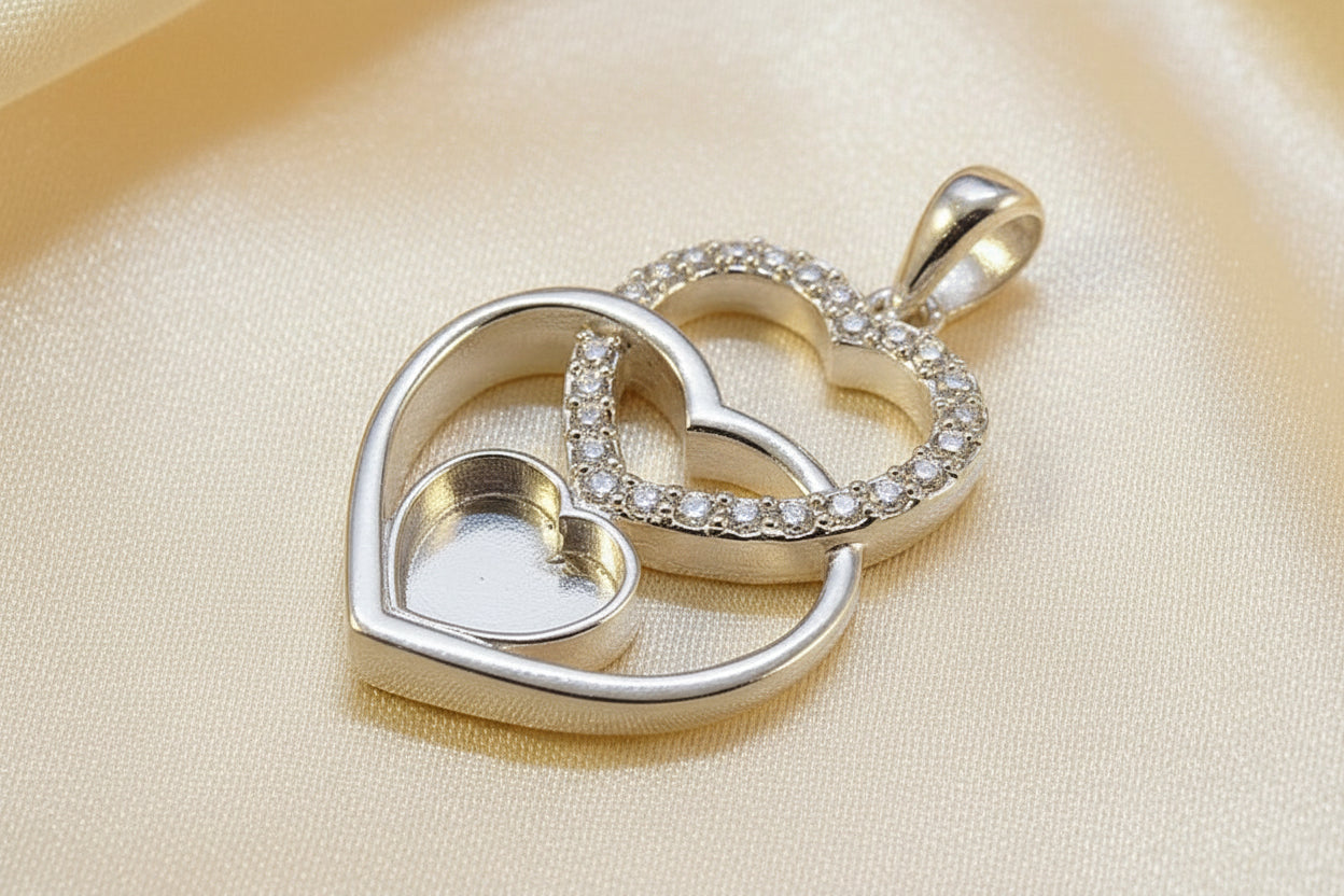 Silver Triple heart Pendant Small Version Ready For Resin Or Cut Your Own Stones