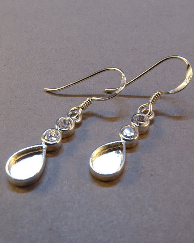 Pretty Silver Tear Drop Earrings With CZ