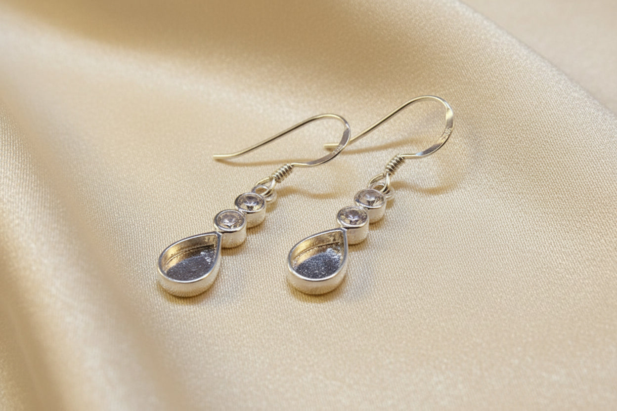 Pretty Silver Tear Drop Earrings With CZ