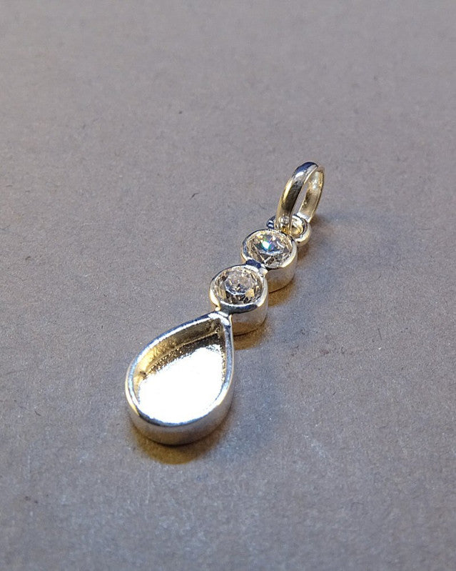 Silver Tear Drop Pendant WIth CZ